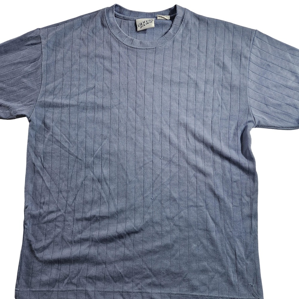 Irvine Park Shirt Mens Large Blue Ribbed Knit Crewneck Casual T-Shirt Tee